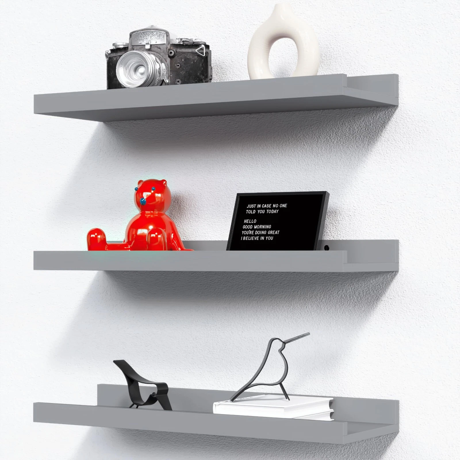 RICHER HOUSE 3 Set Floating Shelves for Wall, Black Wall Mounted Shelves with