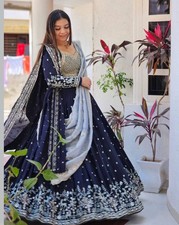 Navy Blue Gold Embroidered Lehenga Choli Bridal Wedding Festive Wear