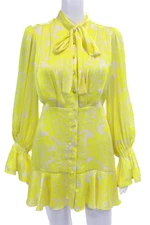 Alexis Womens Floral Print Button Down Dress White Yellow Size Extra Small