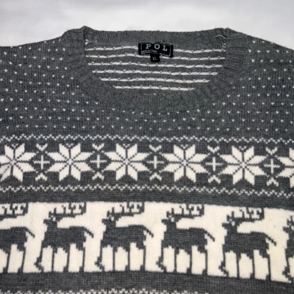 POL Sweater Women’s Size XL Gray Fair Isle Reindeer Snowflake Holiday Christmas - Image 2 of 4