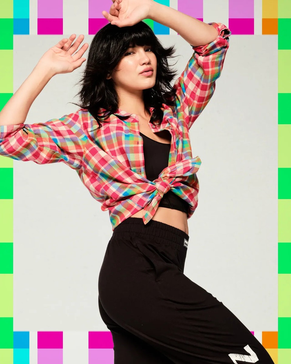 ユニセックス♪ズンバ Zumba Plaid Pop Button Down-Gumball Zumba Plaid Pop Button Down Shirt - Gumball ~ XS S M L XL