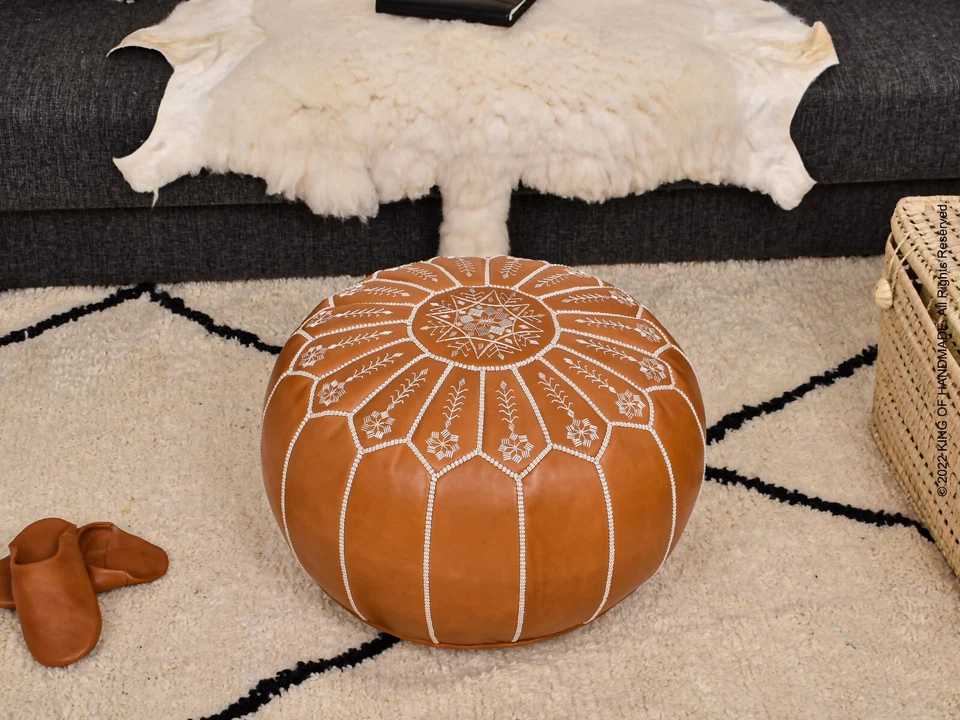 Unstuffed Ottoman Pouffe Moroccan leather, handmade footstool - Image 2 of 4