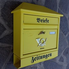 XXL Briefkasten Postkasten Gelb / Matt+Zeitungsrolle Wandmontage Nostalgie