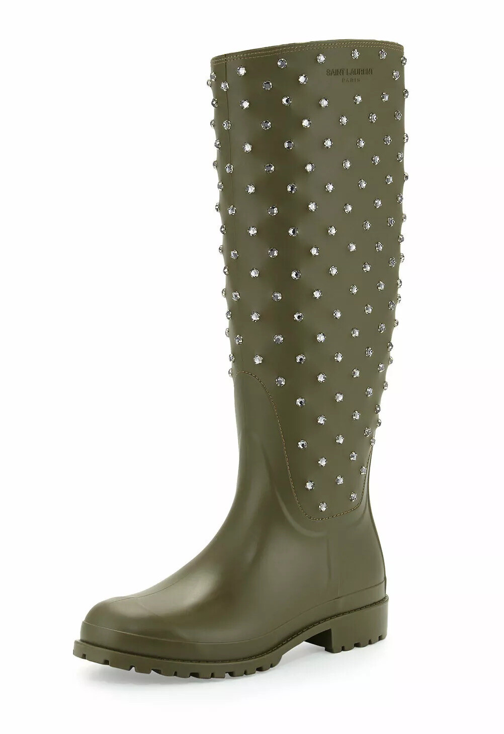 NUOVISSIMI IN SCATOLA Autentici Stivali da pioggia verde cristallo Saint Laurent Festival 25