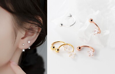 Sterling Silber Stern Schraubverschluss Ohrringe, kleiner CZ Stern mehrere Piercing Ohrring