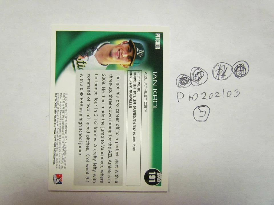2010 Topps Ian Krol Signed Baseball Card  - Image 2 of 2