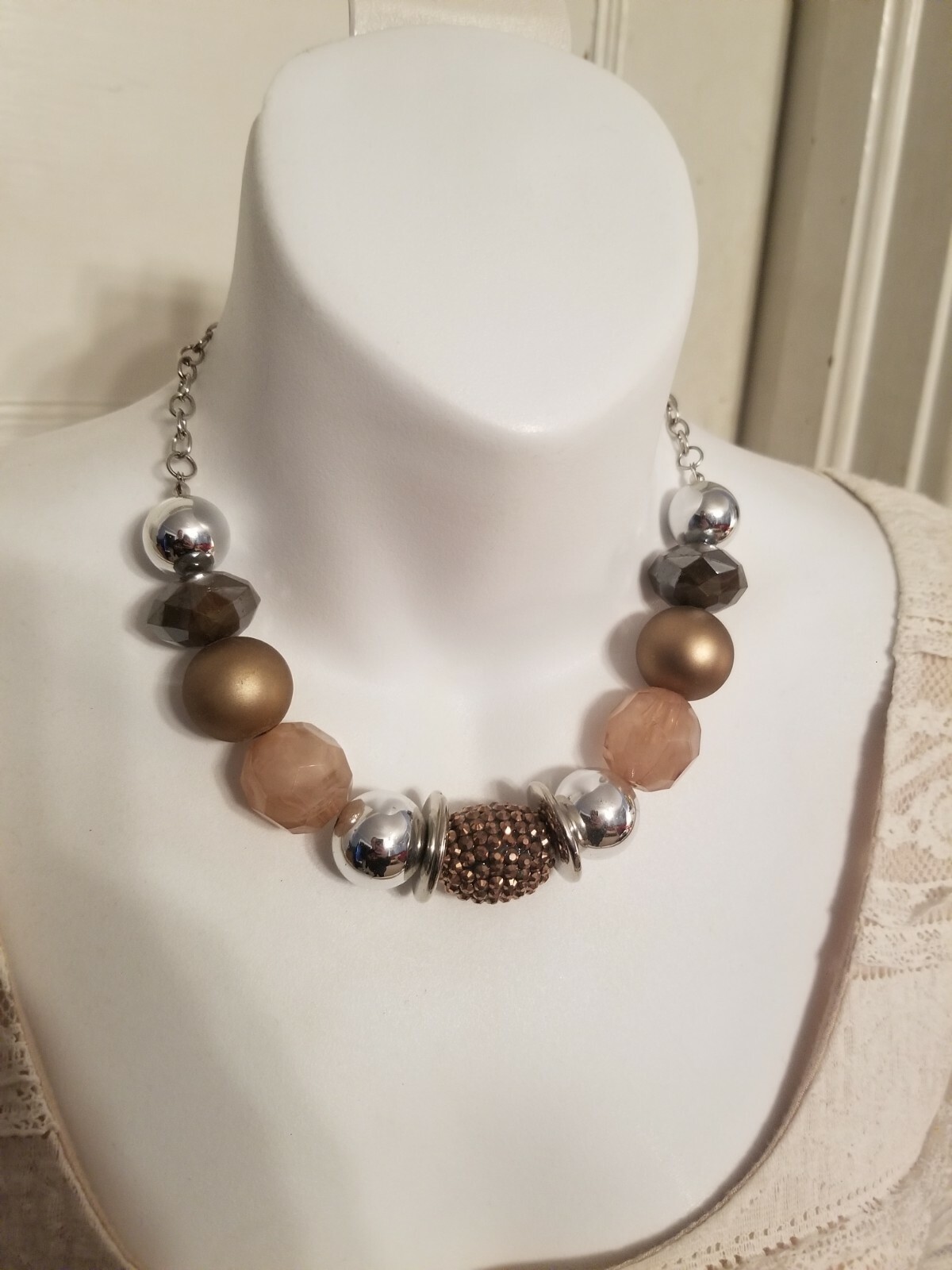 Chunky Multitone Statement Necklace Adjustable Ch… - image 2