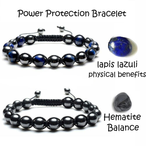 Black Hematite Jewelry Men Protection Energy Reiki Balance lapis lazuli Bracelet - Afbeelding 1 van 13