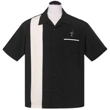 Steady Clothing Rockabilly Vintage Bowling Shirt Hemd - Cocktail Lounge Schwarz