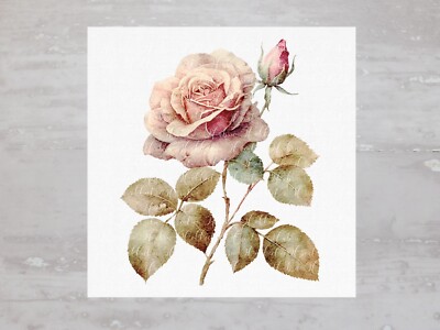 Beautiful Singular Shabby Chic Pink Rose Fabric Panel Sewing Quilting Block A206