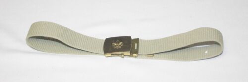 Vintage Boy Scout BSA Solid Brass Buckle & Olive Green Belt Made in USA 29" - Picture 1 of 1