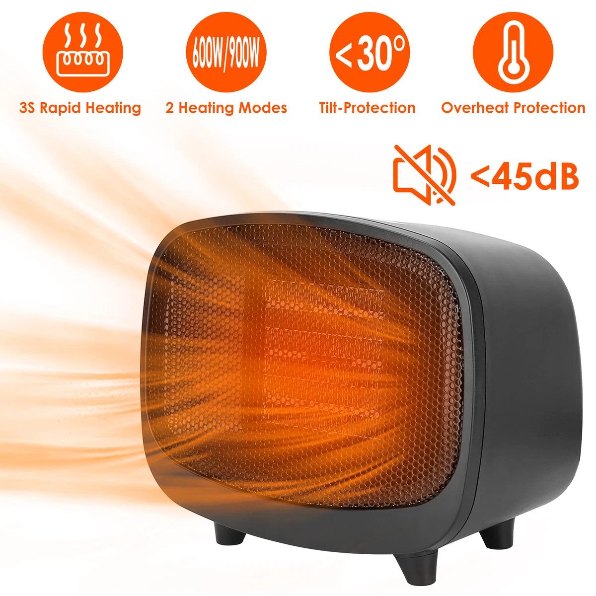 Portable Electric Space Heater for Home Office Ceramic Small Heater  900W/600W | eBay