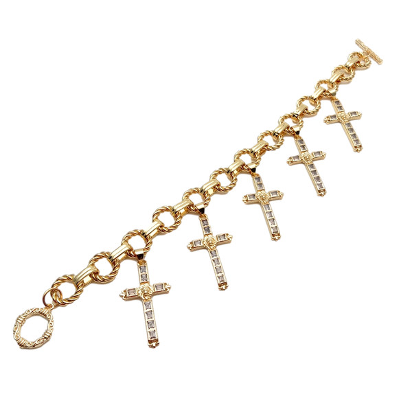 Alternate view of Crucifix Charm Cubic Pave Gold Plated Chain Bracelet Religion Jewelry