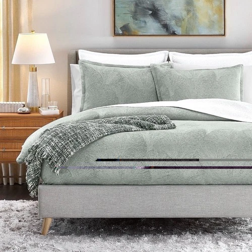 Hudson Park Gingko Strie FULL / QUEEN Duvet Cover + 2 STANDARD Shams Set GREEN