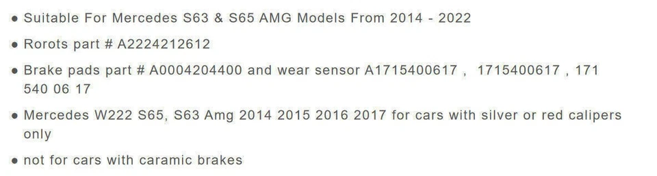 For 2014-2020 Mercedes-Benz S63 AMG Front Brake Pads & Rotors Set - Genuine OEM - Image 2 of 4