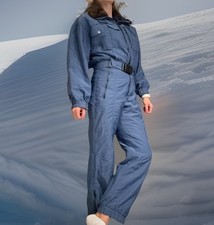 Vtg 90s BELFE One Piece Ski Suit Sz 44 Blue Italy Modello 060 Mint Fur Trim Belt