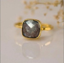 Natural Labradorite Ring 18k Gold Plated Gemstone Wedding Ring Women For Jewelry