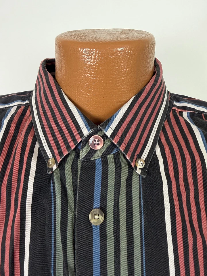 Camisa de Colección Harbor Bay Hombres 3XL GRANDE Bloques de Color Rayas Abotonadas Algodón Sarga Foto 3 de 4