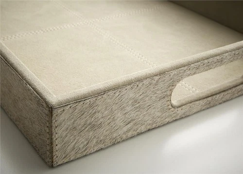 Tray CYAN DESIGN BRIXTON Small Gray Suede Leather - Picture 2 of 8