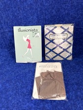 Vintage Pantyhose Lot Of 3 Black Tan Cotton Crotch Made In USA NOS