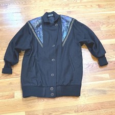 Vintage Russell Scott 80s Wool Bomber Jacket Metallic Iridescent Trim Black USA