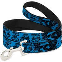 "Dog Leash Grateful Dead Text W/Skull & Roses Turquoise Wide 1.5\" (Us Import)"