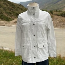 LL Bean Womens White Utility Jacket Petite SZ S Outdoor Travel Spring Minimalist