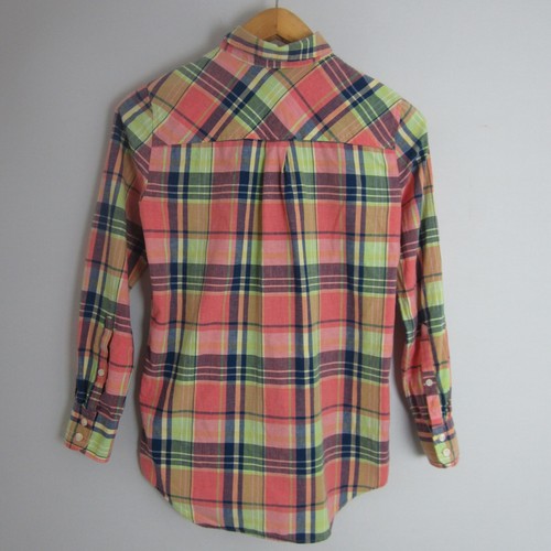 J. Crew Womens XS Pink Green Navy Plaid Cotton Madras LS Shirt Classic Preppy - Picture 3 of 9