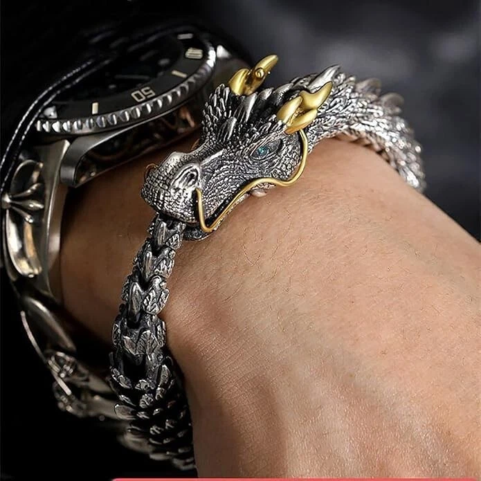 Viking Dragon Mens Bracelet Stainless Steel Scale Chain Cuff Bangle Punk Jewelry - Image 3 of 4
