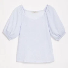 LOFT NWT Striped Puff Sleeve V-Neck Top - Windswept Blue - Size X Small