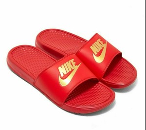 nike sandals red and gold