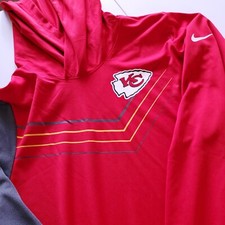 Nike Dri Fit NFL Mens Large Kansas City Chiefs Chevron Hoodie Red Grey