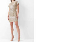 nwt EXPRESS 2023 champagne ruched sequin tee shirt dress m