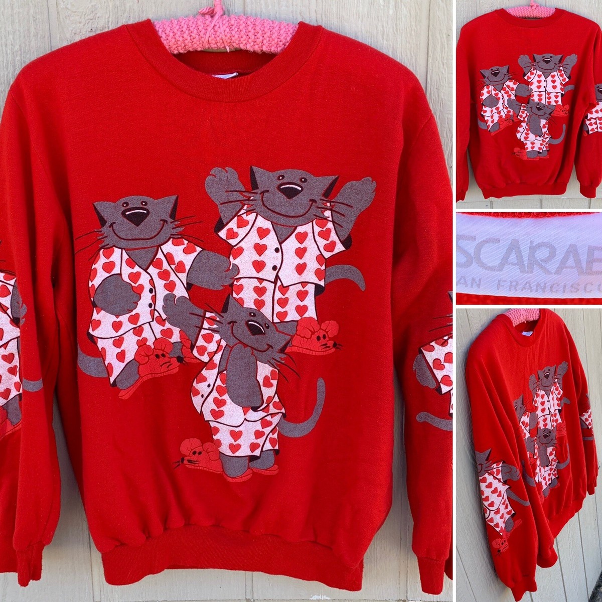 Vintage Cat And Mouse Sweatshirt Cats In Pajamas Scarab San