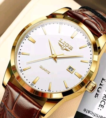 Lige Herren Armbanduhr 40mm Gold White