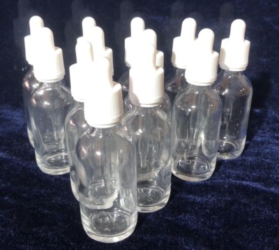 2oz Clear Glass Bottle with White or Black Dropper  Pack of 12 Free Shipping