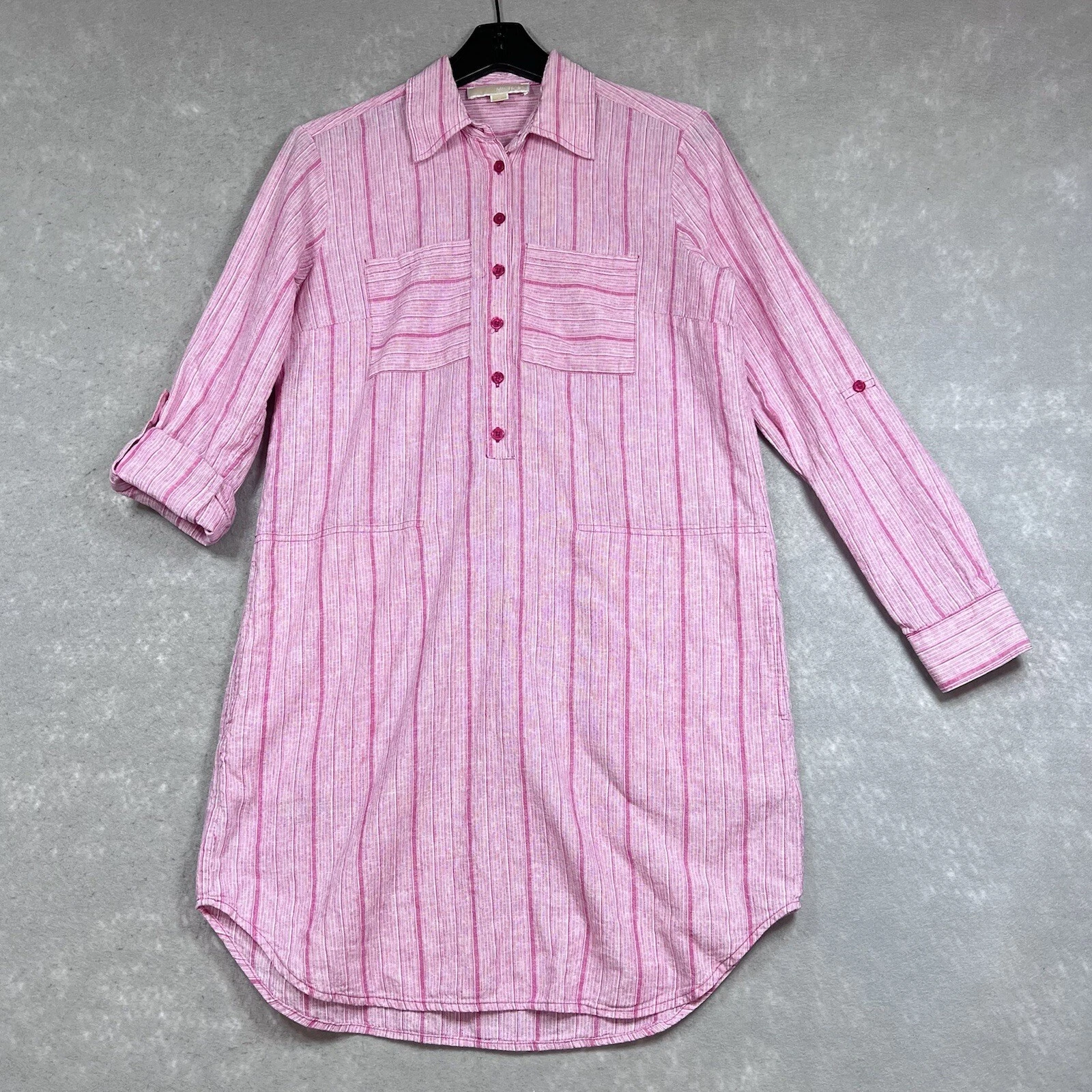 Camicia Michael Kors abito piccolo a righe estive manica a rotelle tasca con colletto