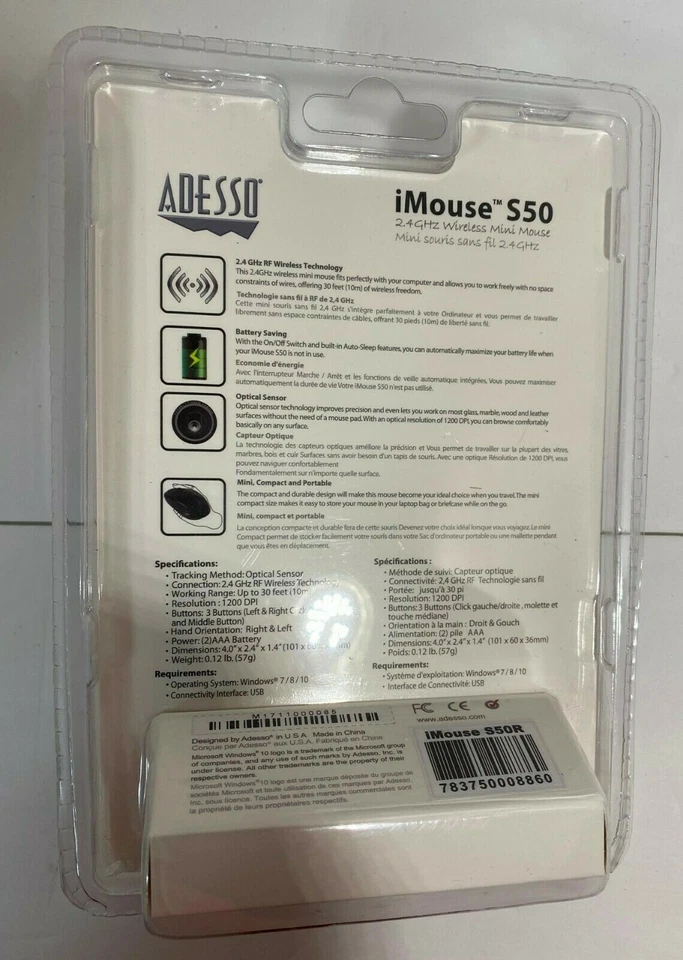  Adesso iMouse S50 2.4 GHz Wireless Optical Mini Mouse Metallic Red. New - Image 2 of 4