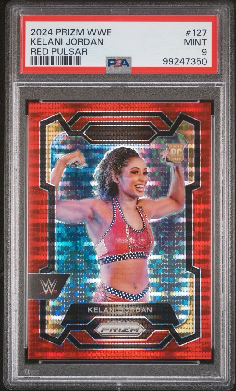 2024 Panini Prizm WWE Kelani Jordan RC #127 Red Pulsar #/399 PSA 9 Mint Pop 1