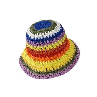 Femme Arc-en-Ciel Tissage Chapeau Paille Soleil Protection Souple Pliable Été - Photo 1/4