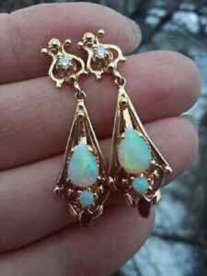 Beautiful 3Ct Pear Cut Fire Opal Drop/Dangle Earrings 14K Yellow Gold Finish