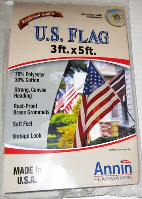 U.S. Flag 3 ft. X 5 ft. with Grommets ~ ANNIN FLAGMAKERS~BRASS GROMMETS