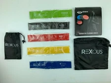 Pack of Exercise Bands and Exercise Core Sliding Discs with Carry Bag