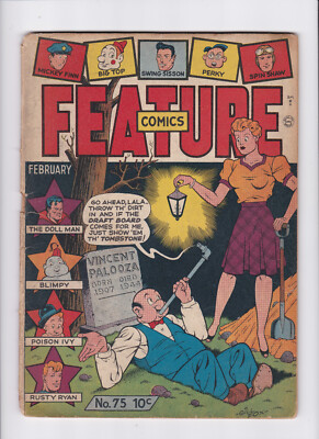 FEATURE COMICS #75 [1944 GD] GRAVE COVER!    GILL FOX COVER!