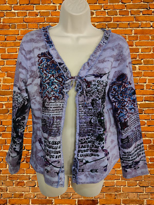 FRIED FROG MAUVE CARDIGAN MEDIUM LARGE BAUMWOLLE DAMEN PAILLETTEN RÜSCHEN OFFEN ZUM BINDEN