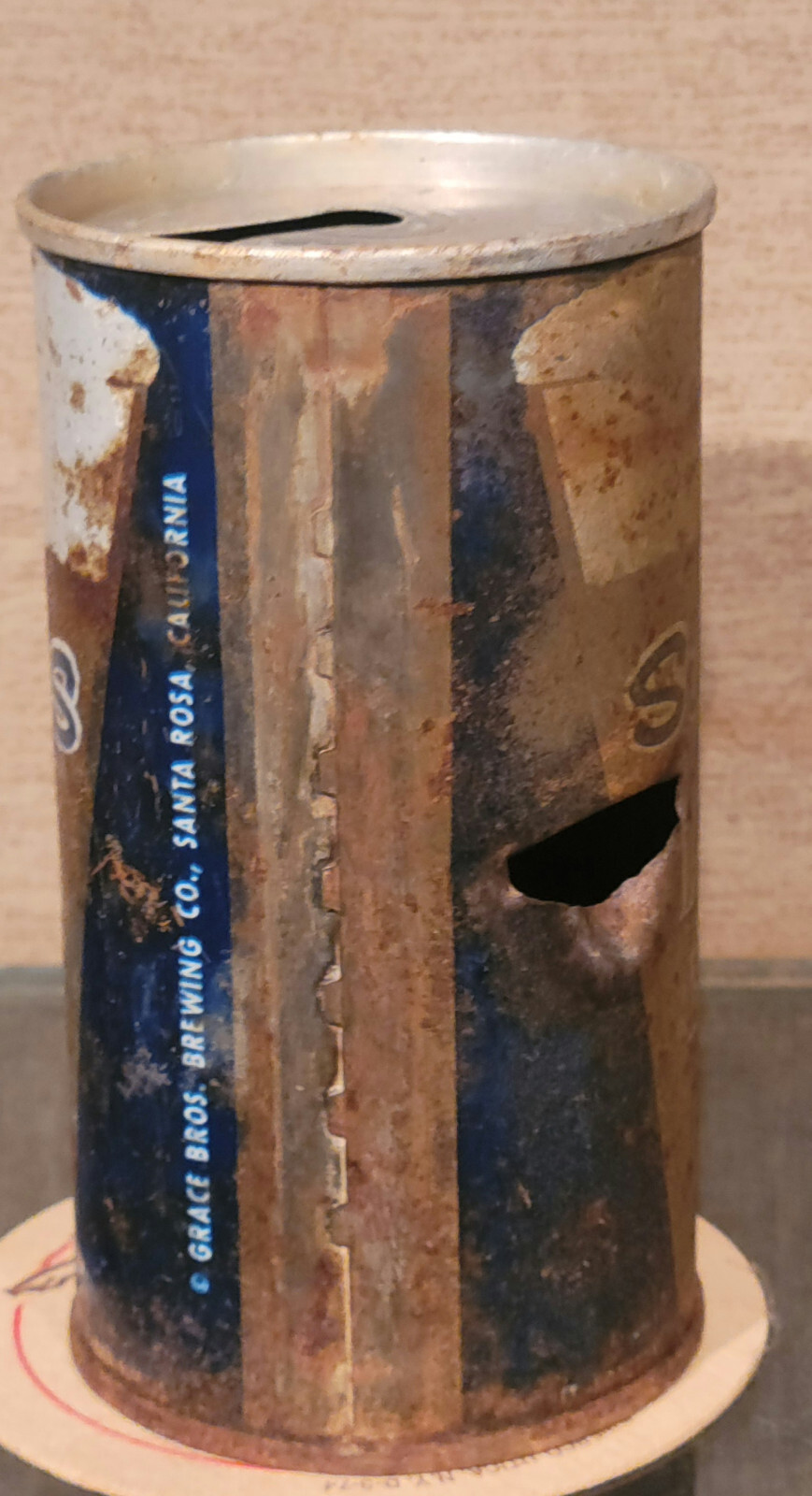 1963 BLUE SUPER S ZIP TAB TOP BEER CAN GRACE BROTHERS SANTA ROSA CA