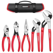 ARROW 5PC Plier Set 6" Slip Joint 7" Diagonal 8" Needle Nose 8" 10" Groove Joint