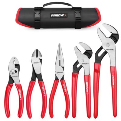 ARROW 5PC Plier Set 6'' Slip Joint 7'' Diagonal 8'' Needle Nose 8'' 10'' Groove Joint