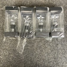 Lot of 4 FashionCraft Star Collectible Chrome Wine Bottle Stoppers NIB