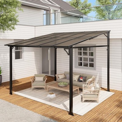 10' x 10' Outdoor Lean to Gazebo Large Wall-Mounted Gazebo for Patio with Roof